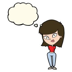 cartoon confused woman with thought bubble N58
