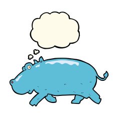 cartoon hippopotamus with thought bubble N6