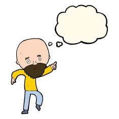 cartoon worried old man pointing with thought bubble N8
