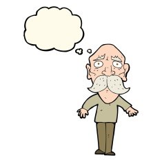 cartoon sad old man with thought bubble N16