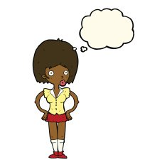 cartoon woman with hands on hips thought bubble N156