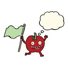 cartoon apple with flag thought bubble N8