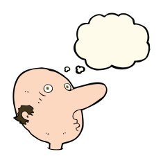 cartoon balding man with thought bubble N16