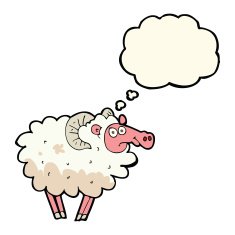 cartoon dirty sheep with thought bubble N3