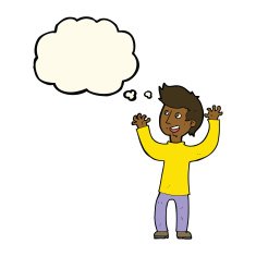 cartoon happy man with thought bubble N327
