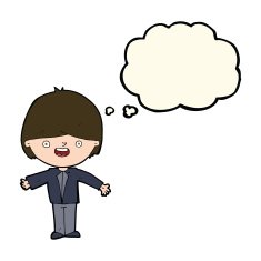 cartoon happy boy with open arms thought bubble N14