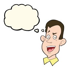 cartoon male face with thought bubble N16
