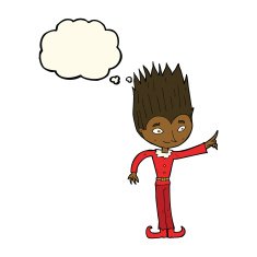 cartoon magic christmas elf with thought bubble N7