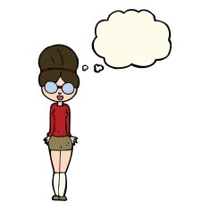 cartoon librarian woman with thought bubble N8