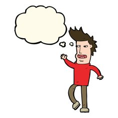 cartoon loudmouth man with thought bubble N8