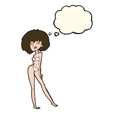 cartoon woman in bikini with thought bubble N36