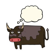 cartoon cow with thought bubble N23