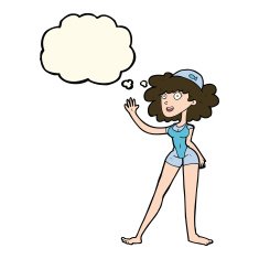 cartoon swimmer woman with thought bubble N8