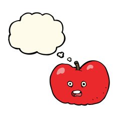 cartoon apple with thought bubble N25