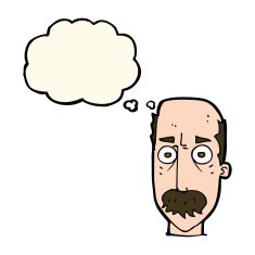 cartoon man with mustache thought bubble N62