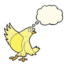 cartoon dancing bird with thought bubble N2