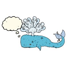 cartoon whale with thought bubble N26