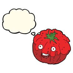 cartoon happy tomato with thought bubble N15