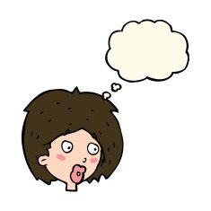 cartoon woman looking with thought bubble N8