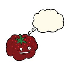 cartoon happy tomato with thought bubble N16