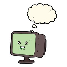 cartoon computer screen with thought bubble N7
