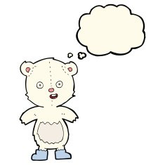 cartoon happy teddy bear in boots with thought bubble N4