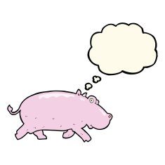 cartoon hippopotamus with thought bubble N7