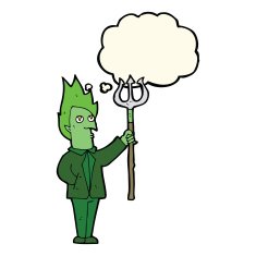 cartoon devil with pitchfork thought bubble N16
