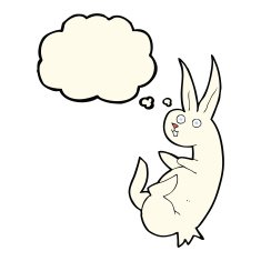cue cartoon rabbit with thought bubble N8