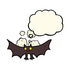 cartoon bat with thought bubble N14