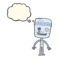 cartoon funny robot with thought bubble N55