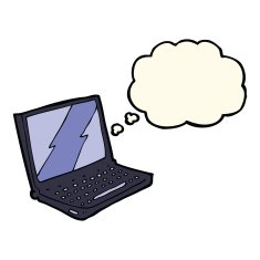 cartoon laptop computer with thought bubble N7