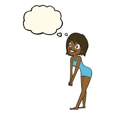 cartoon excited woman with thought bubble N99