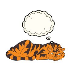 cartoon resting tiger with thought bubble N7