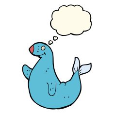 cartoon seal with thought bubble N11