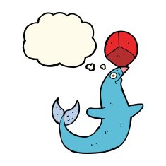cartoon performing seal with thought bubble N7
