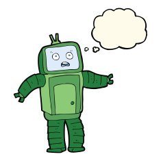 cartoon funny robot with thought bubble N56