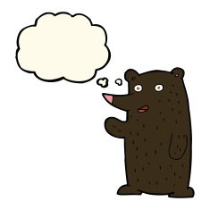 cartoon waving black bear with thought bubble N39