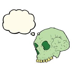cartoon spooky skull with thought bubble N96
