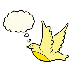 cartoon flying bird with thought bubble N14