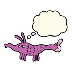 cartoon shrimp with thought bubble N20