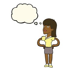 cartoon woman with hands on hips thought bubble N157