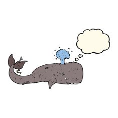 cartoon whale with thought bubble N28