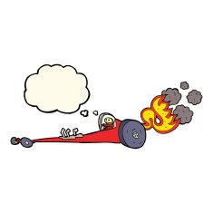 cartoon drag racer with thought bubble N6
