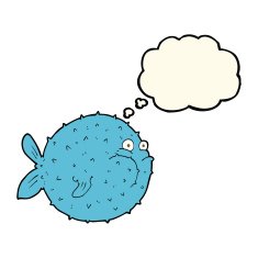 cartoon puffer fish with thought bubble N8
