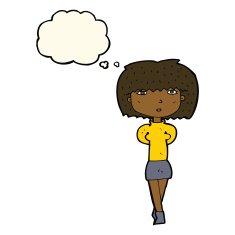 cartoon shy woman with thought bubble N32