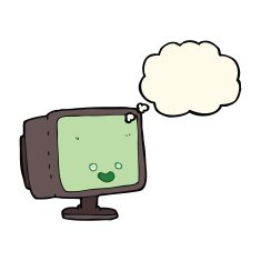 cartoon computer screen with thought bubble N8