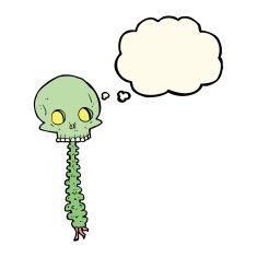 spooky cartoon sull and spine with thought bubble N8