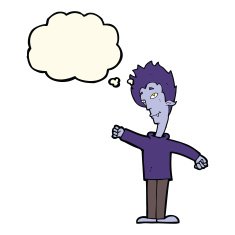 cartoon vampire man with thought bubble N73