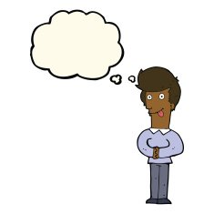cartoon man sticking out tongue with thought bubble N18